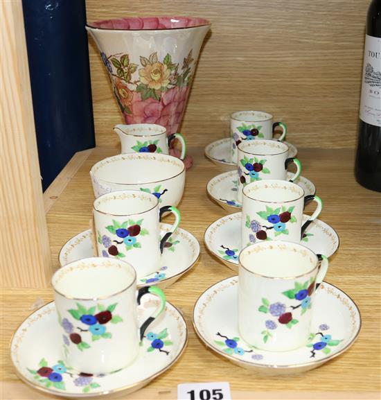 A Tuscan china fourteen piece coffee set and a Maling vase